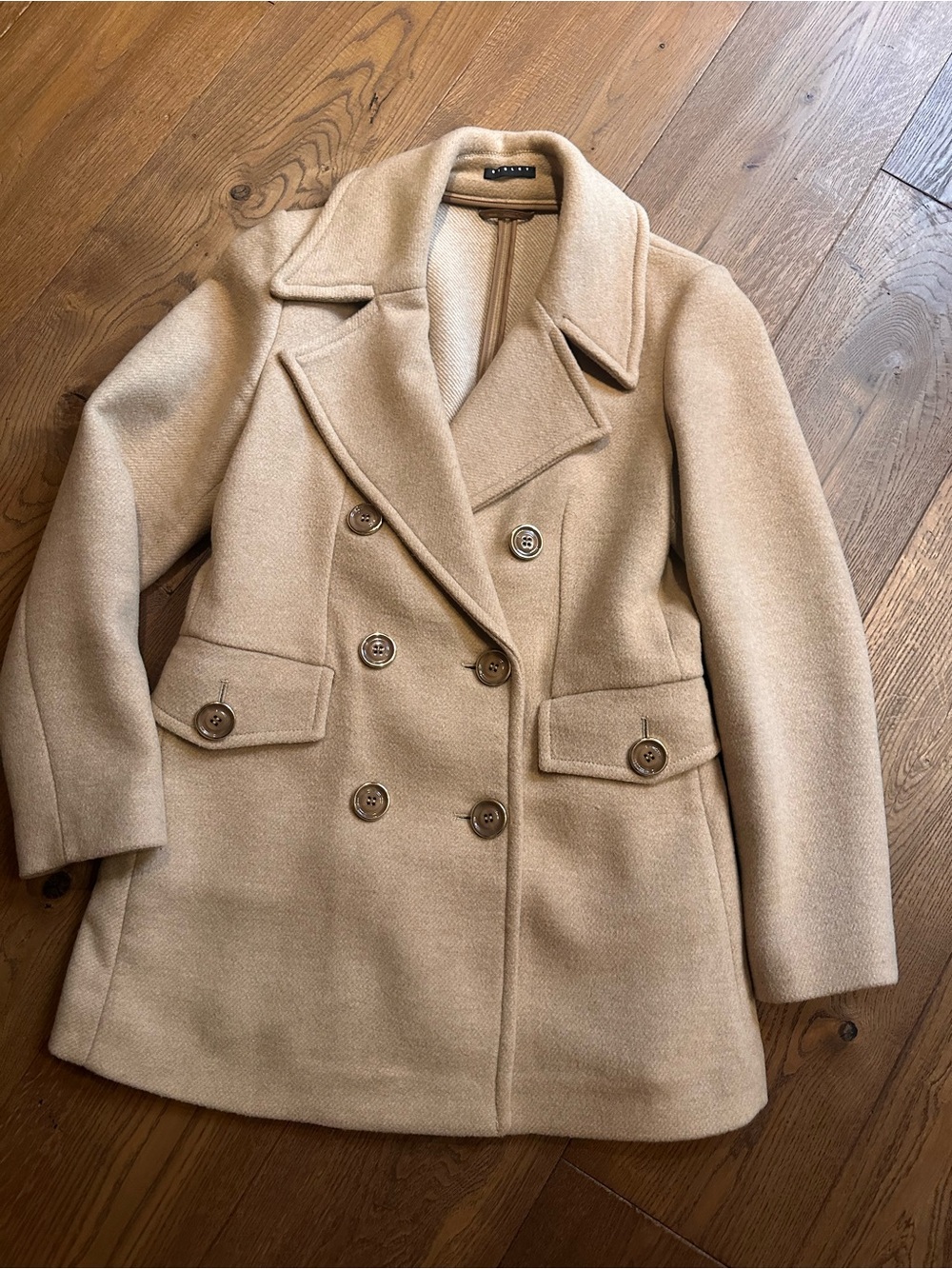 Sisley Double-Breasted Pea Coat in Camel Tan